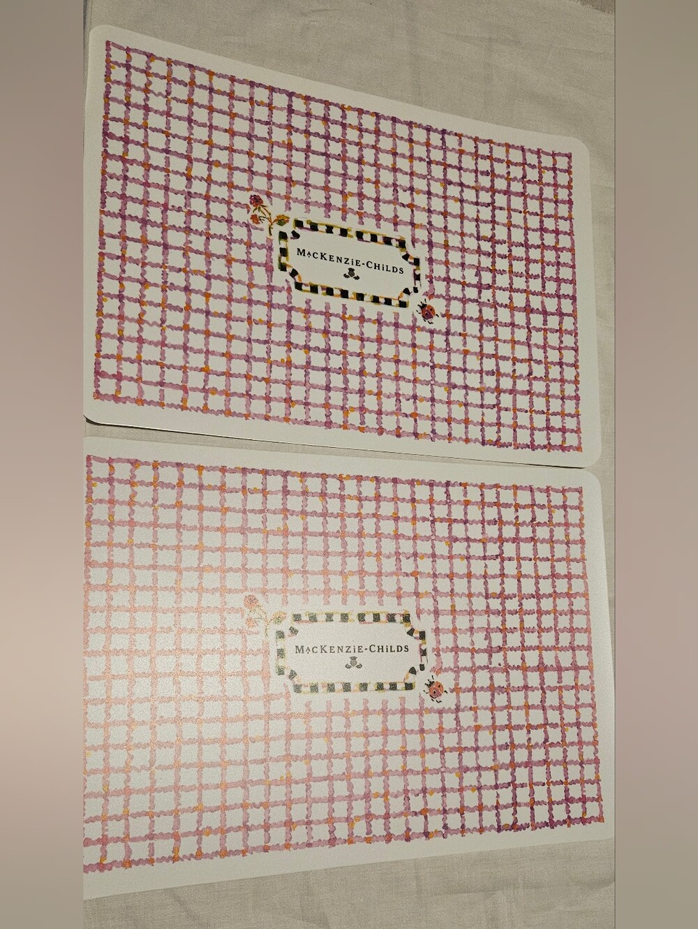 MacKenzie Childs Toddlers kids Placemats Pink With Courtly Check Set sheep goose - Picture 6 of 6